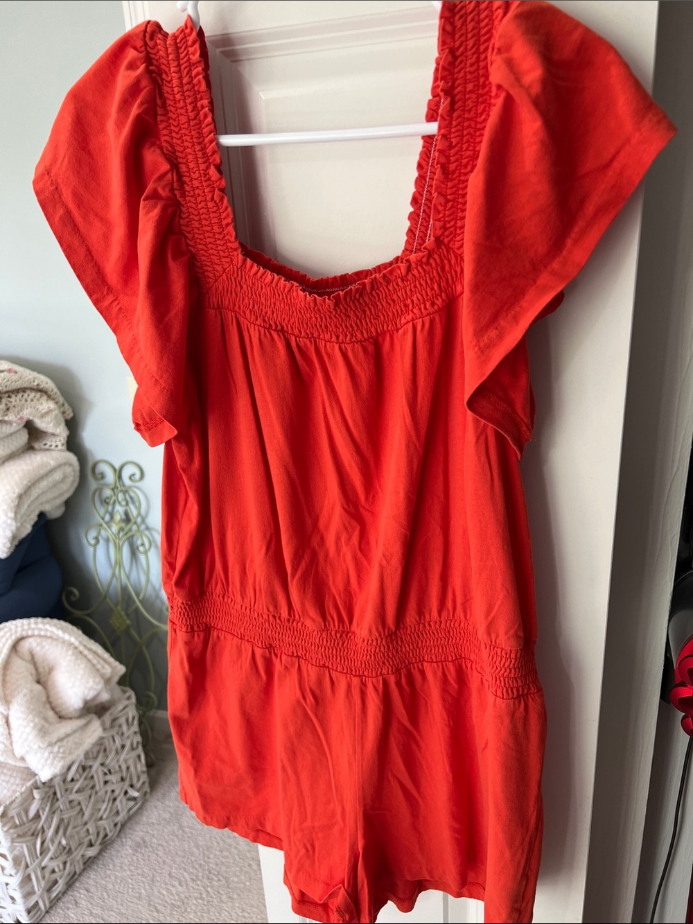 J. Crew Orange Short Sleeve Smocked Romper